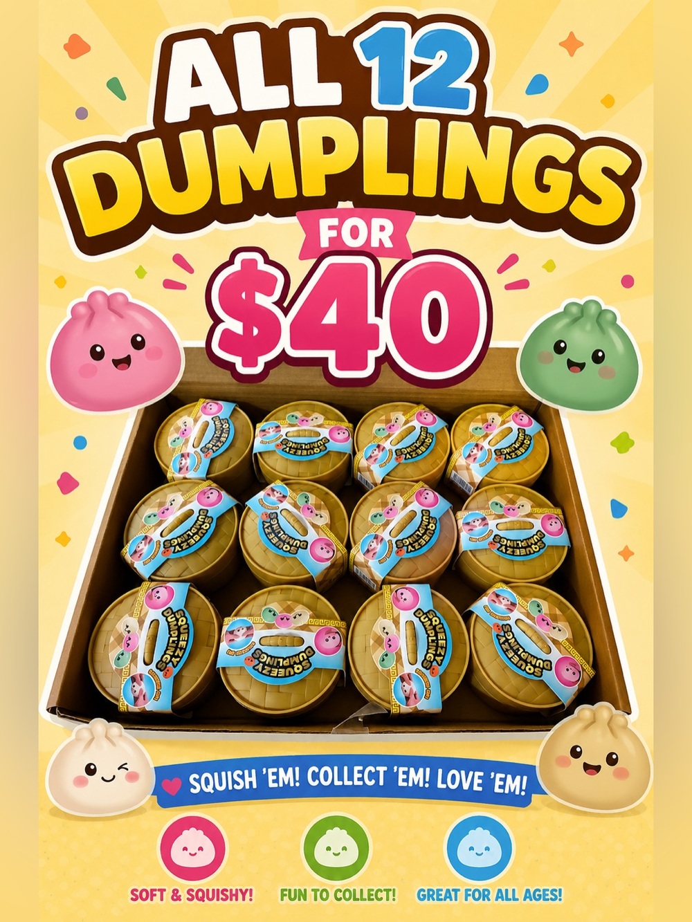 12 Pack Squishy Dumplings Blind Box Set - sensory viral